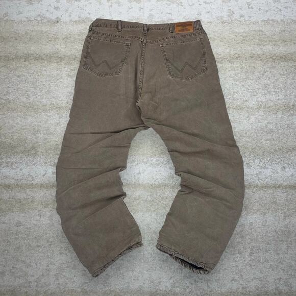 Vintage Fleece Lined Wrangler Jeans Hazel Brown Straight Fit Work Wear Denim 90s